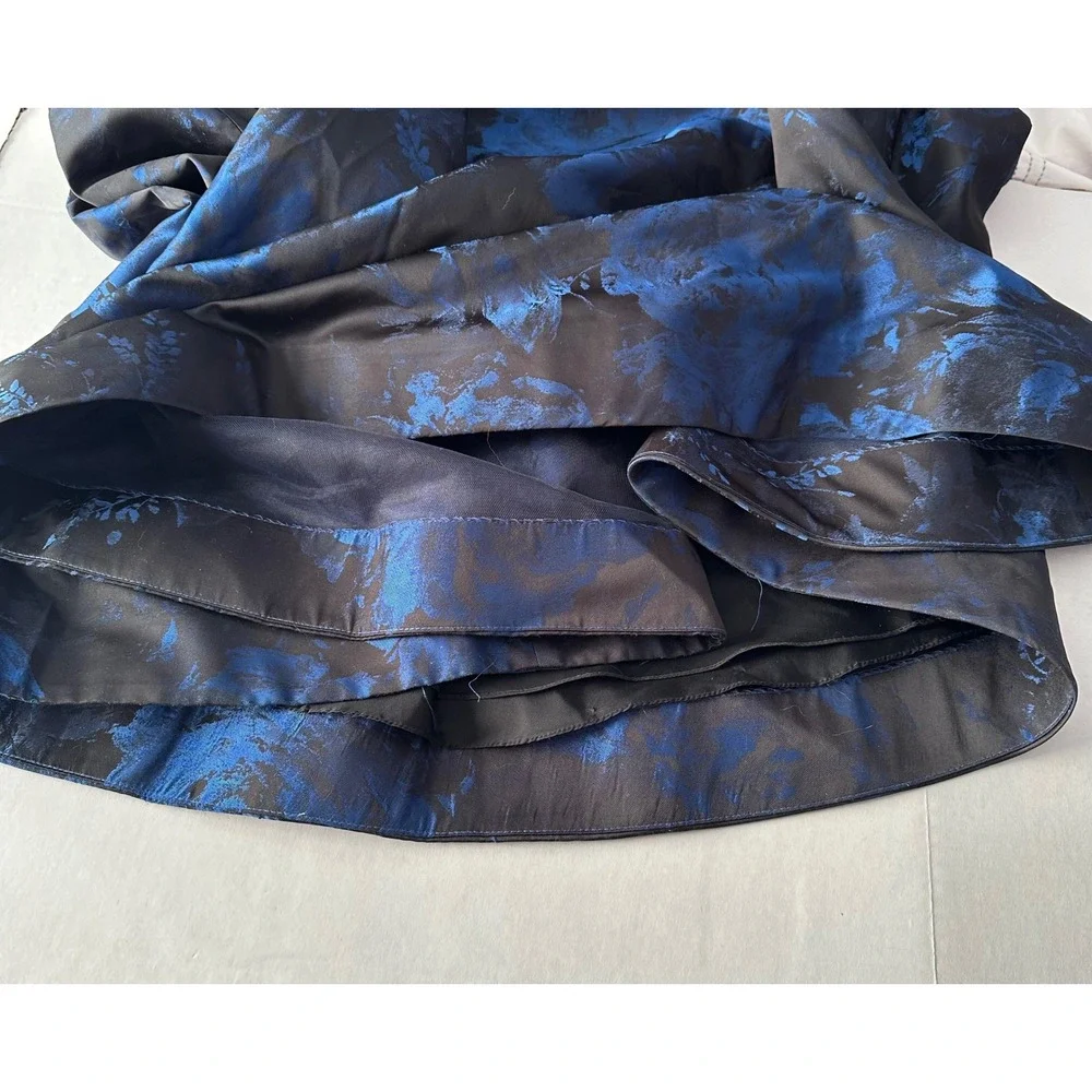 Teri Jon Rickie Freeman One Shoulder Blue Floral Jacquard Gown Dress Black 4